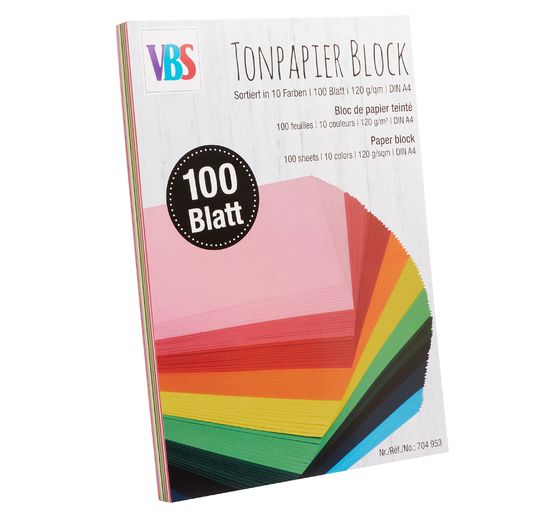 VBS Tonpapier-Block "Farbig sortiert", 100 Blatt
