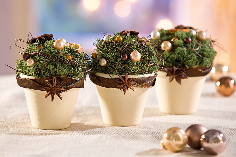 TerrakottaTöpfe mit weihnachtlicher Deko und Hobby VBS