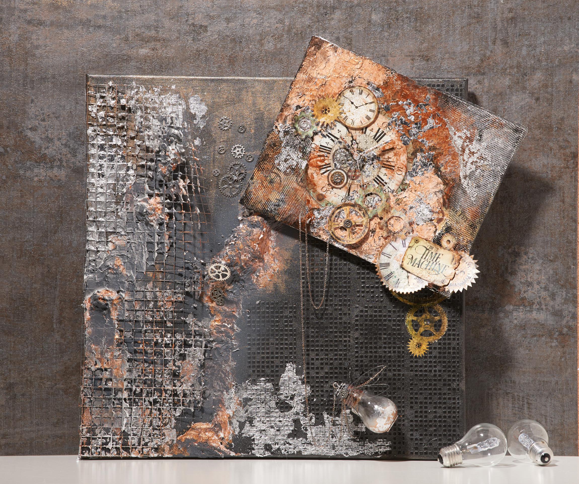 Mixed Media Wandbild Mit Uhrenwerk Vbs Hobby Bastelshop