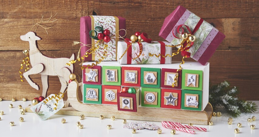 Adventskalender Schlitten mit Rentier