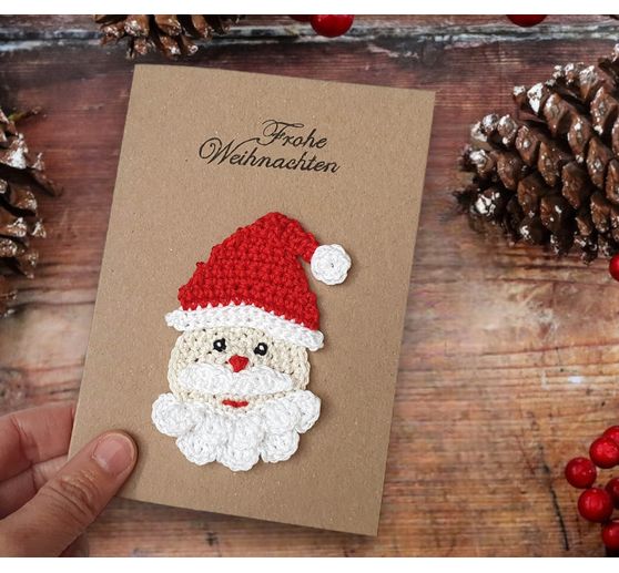 14_Sabine_weihnachtliche Karte aus robustem Kraftpapier mit niedlichen Nikolaus Aufnäher
