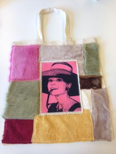 Tasche gestalten Audrey Hepburn Stoff Jutetaschen selbst gestalten mit Anleitung