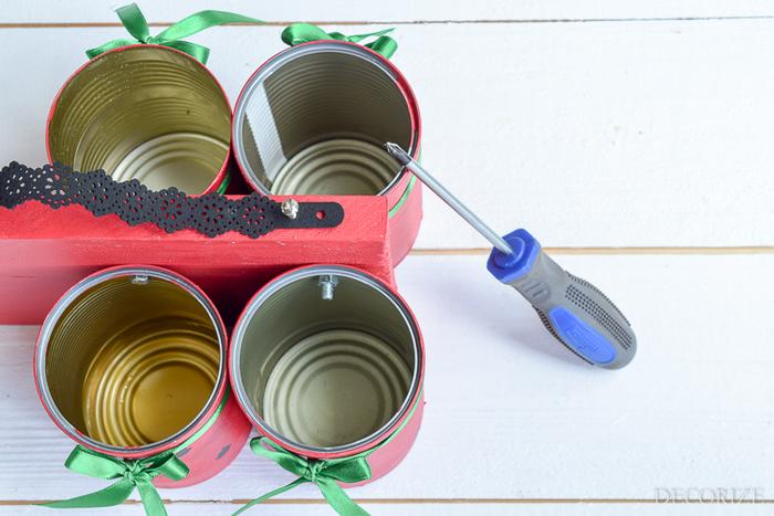 DIY Besteckkasten Melone mit Griff Besteckhalter selbstgemacht Melone