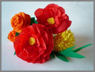 Papierblumen rotorganegelb Papierblumen basteln