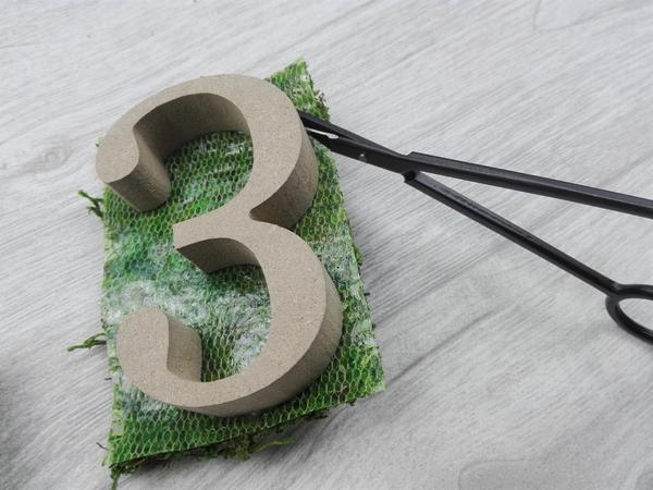 Make your own spring door wreath - embellish numbers with moss