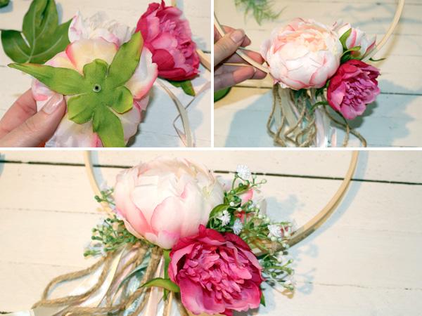 Anleitung: Blumenkranz mit Bändern - Blumen befestigen Blumen am Blumenkranz mit Bändern befestigen
