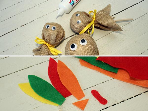 Truthahnstecker aus Jute_Filz Erntedank – Truthahnstecker aus Jute