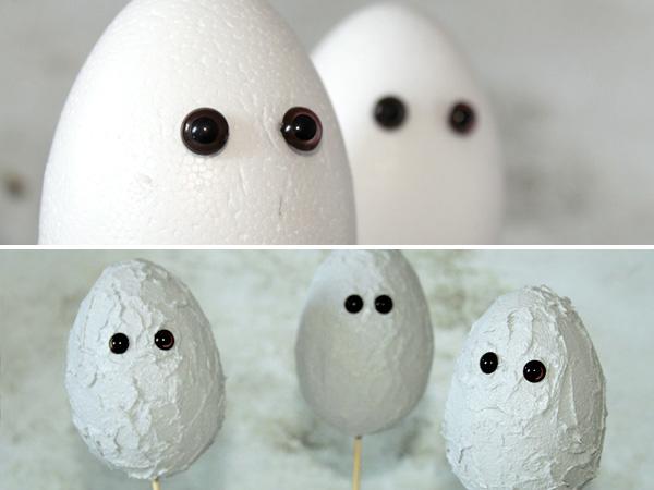 Chicks in concrete look from Styrofoam eggs for Easter