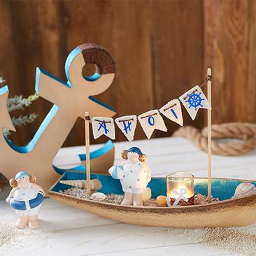 zum Basteln maritime Dekoration Länge 7 x 11cm Miniatur- Segelboot blau-weiß