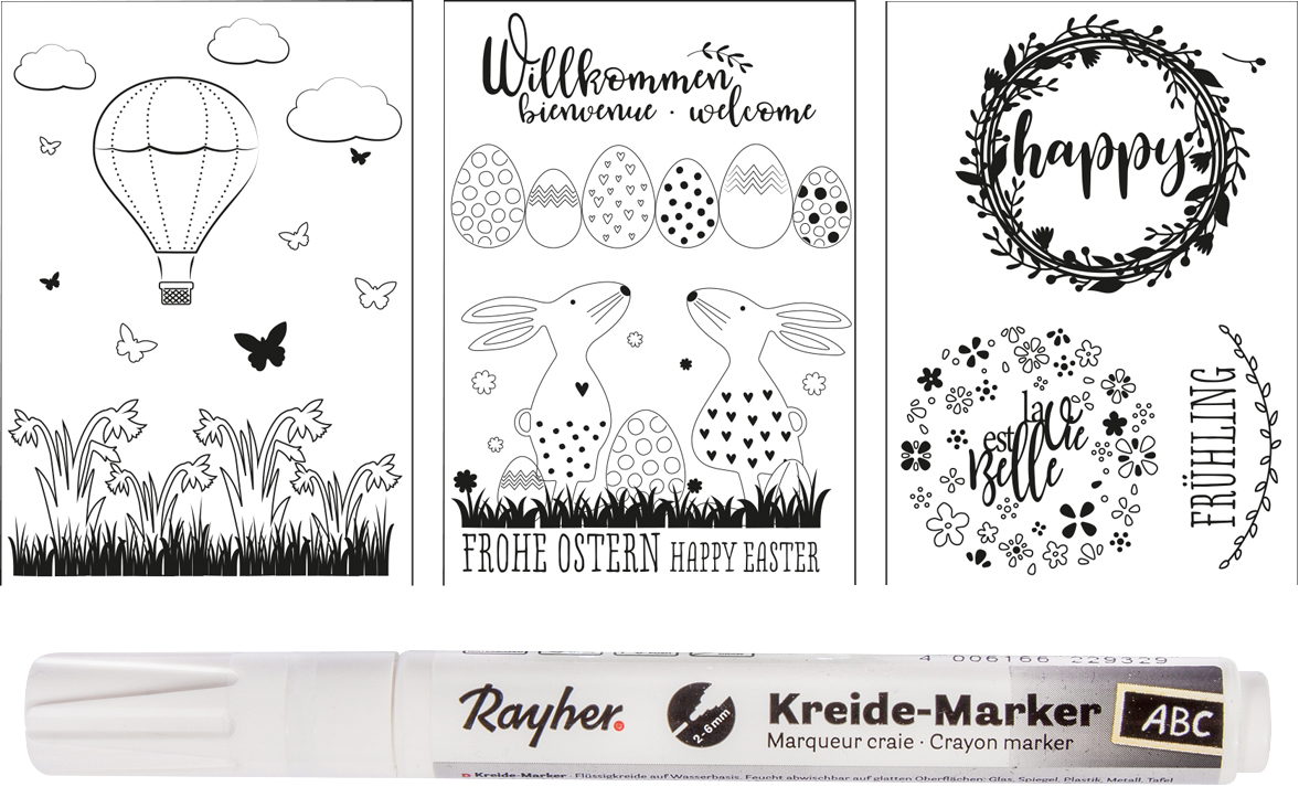 Fenster-Malvorlagen "Frühling & Ostern" inkl. Kreide ...