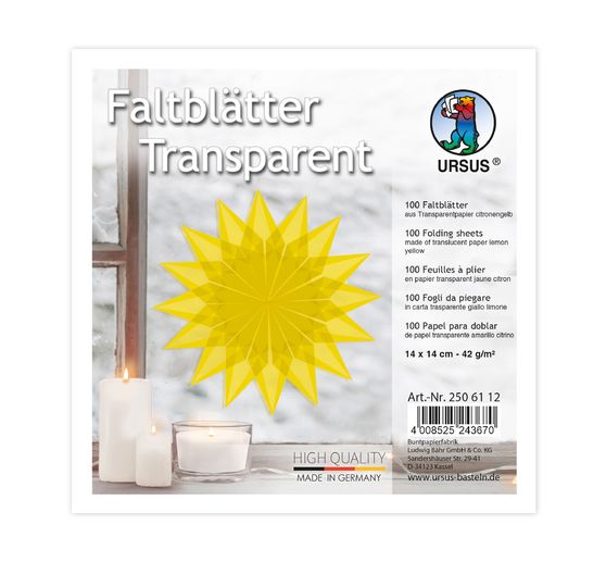Transparentpapier-Faltblätter, 14 x 14 cm gelb