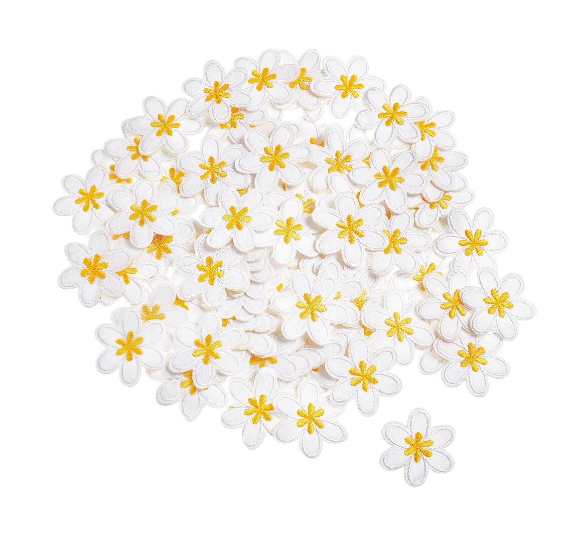 100 Bügelapplikationen Blüte, weiß, VBS Großhandelspackung
