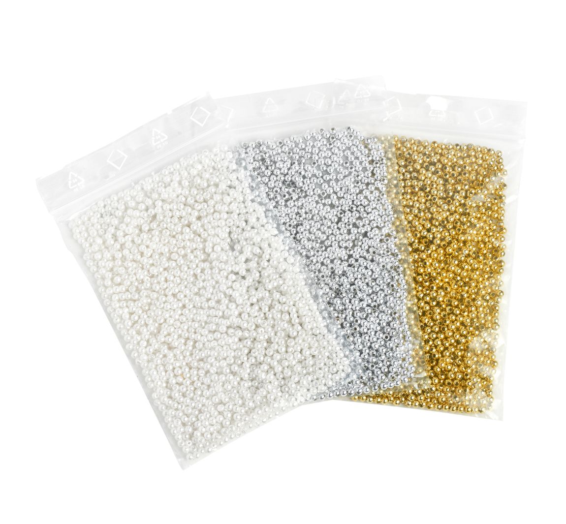 3900 Wachsperlen, 3mm, Mix in 3 Farben (Wachsweiß, Silber, Gold), VBS Großhandel