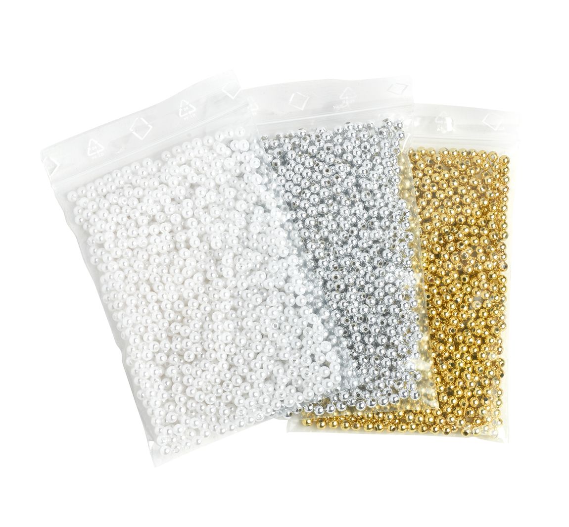 3000 Wachsperlen, 4mm, Mix in 3 Farben (Wachsweiß, Silber, Gold), VBS Großhandel