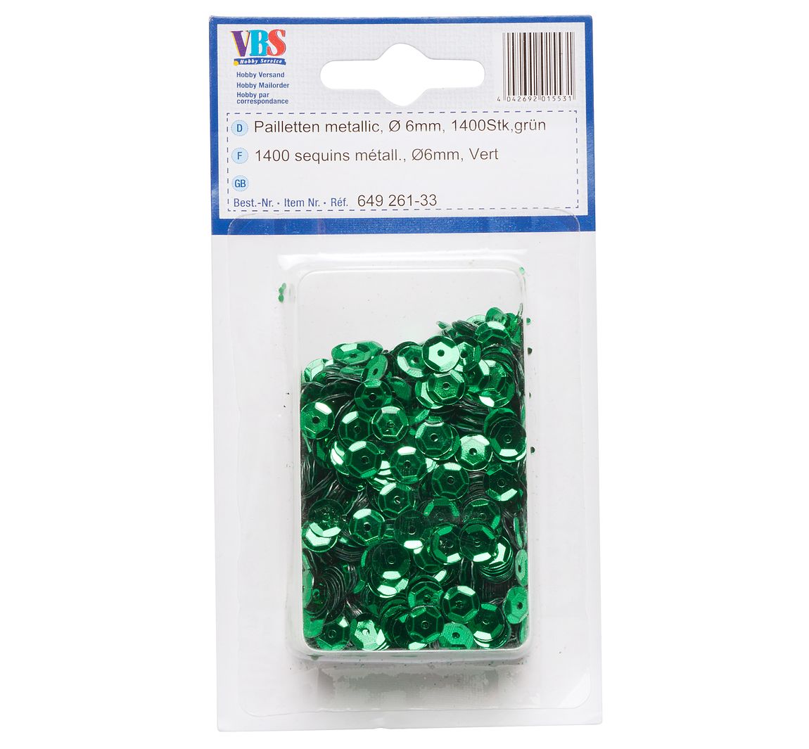 VBS Pailletten gewölbt, Ø 6mm, 1.400 Stk., Silber-Metallic - Grün-Metallic