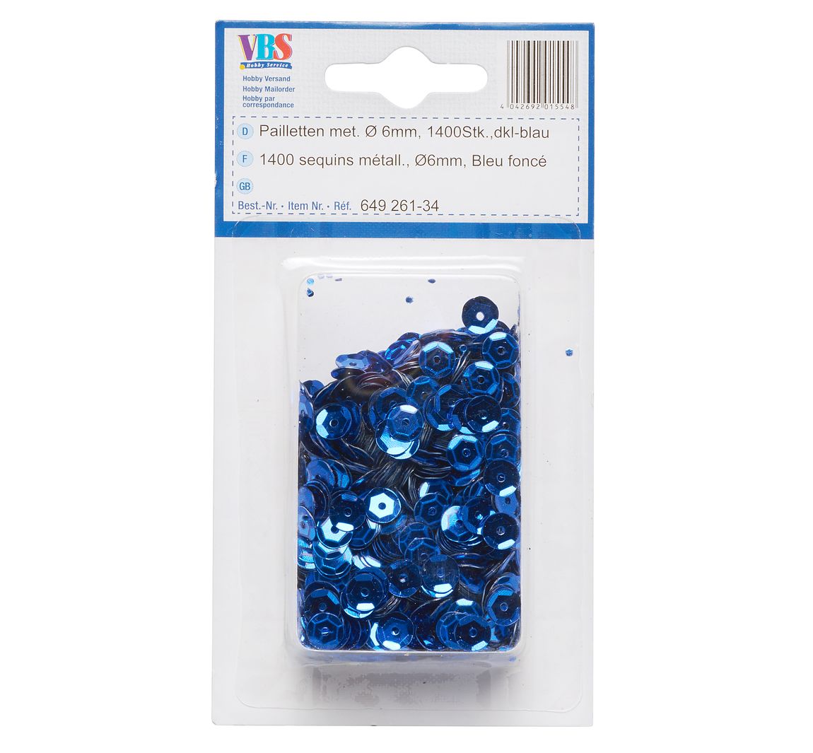 VBS Pailletten gewölbt, Ø 6mm, 1.400 Stk., Silber-Metallic - Dunkelblau-Metallic