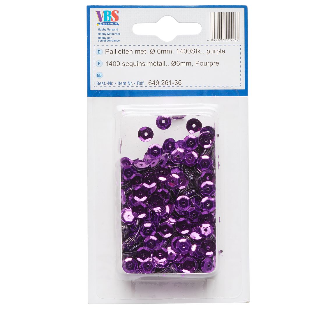 VBS Pailletten gewölbt, Ø 6mm, 1.400 Stk., Silber-Metallic - Purple-Metallic