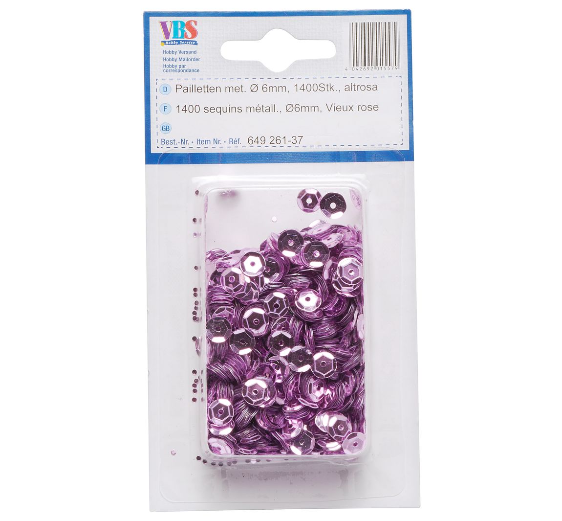 VBS Pailletten gewölbt, Ø 6mm, 1.400 Stk., Silber-Metallic - Altrosa-Metallic
