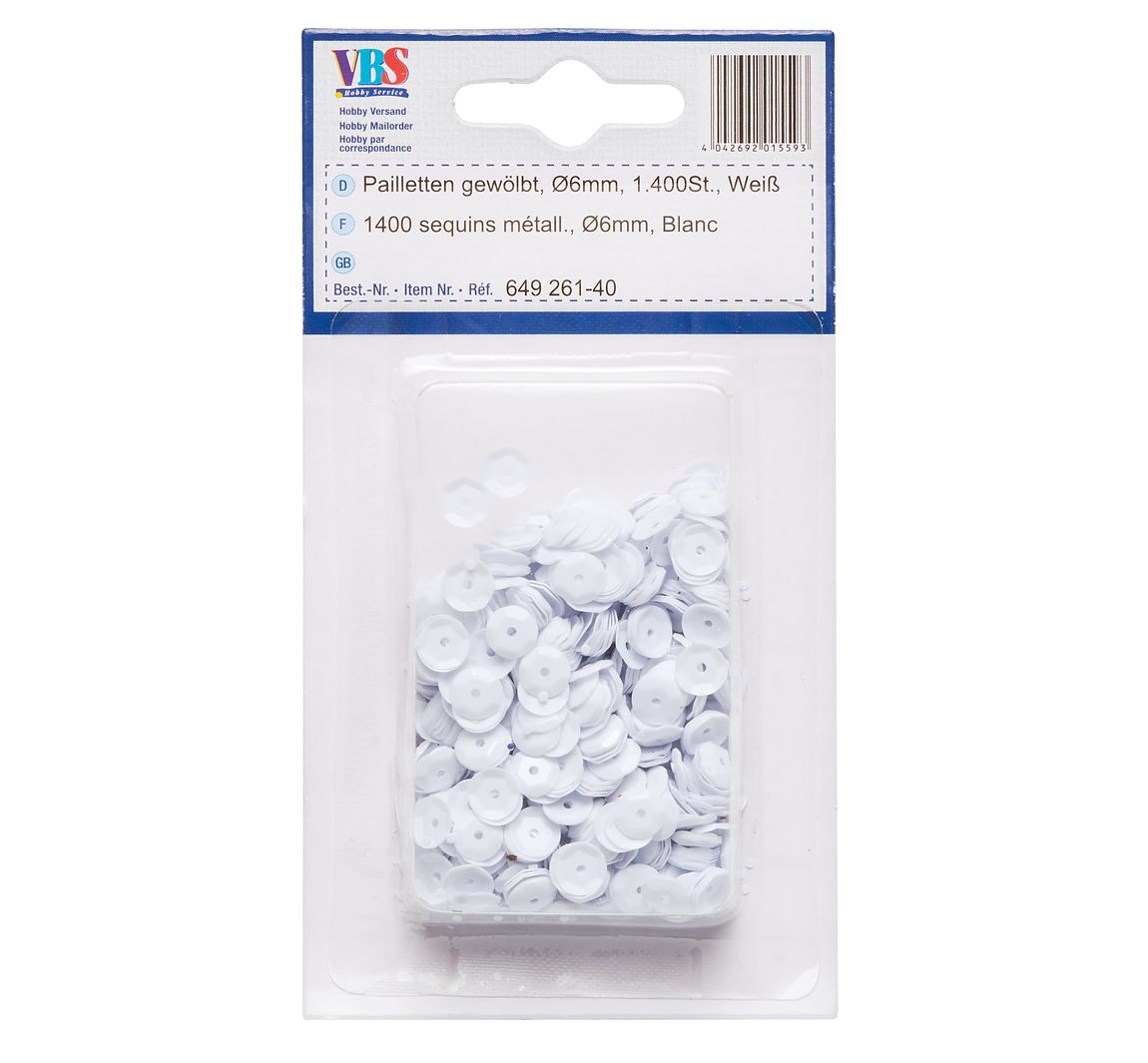 VBS Pailletten gewölbt, Ø 6mm, 1.400 Stk., Silber-Metallic - Weiß