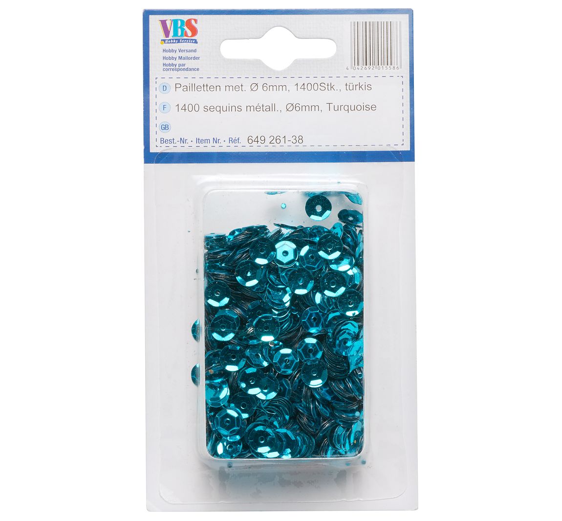 VBS Pailletten gewölbt, Ø 6mm, 1.400 Stk., Silber-Metallic - Türkis-Metallic