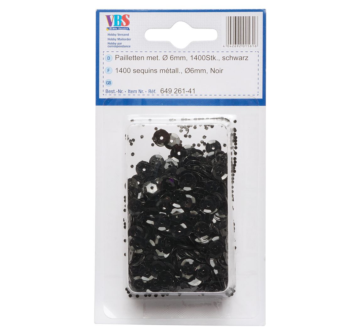 VBS Pailletten gewölbt, Ø 6mm, 1.400 Stk., Silber-Metallic - Schwarz