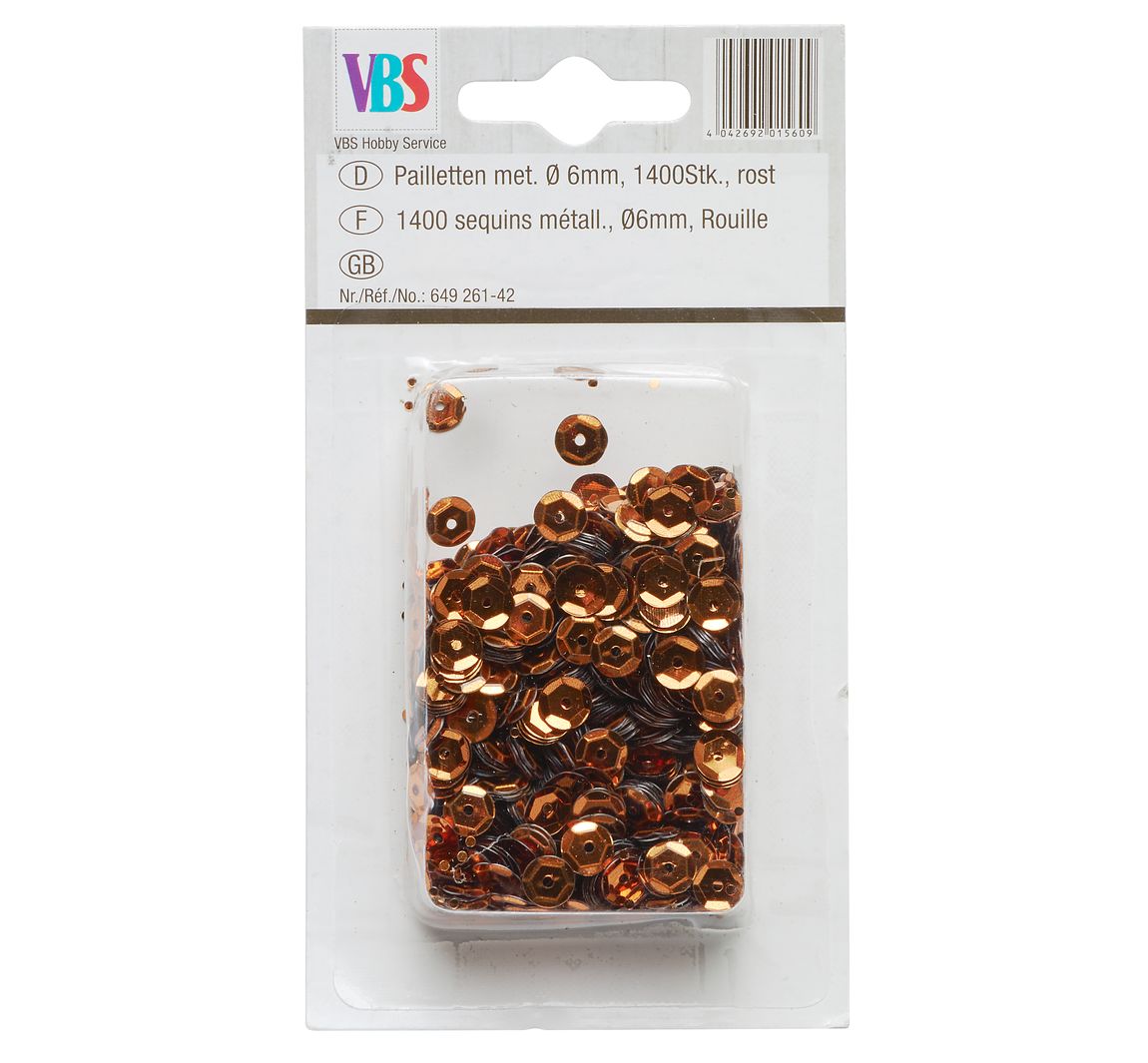 VBS Pailletten gewölbt, Ø 6mm, 1.400 Stk., Silber-Metallic - Rost-Metallic