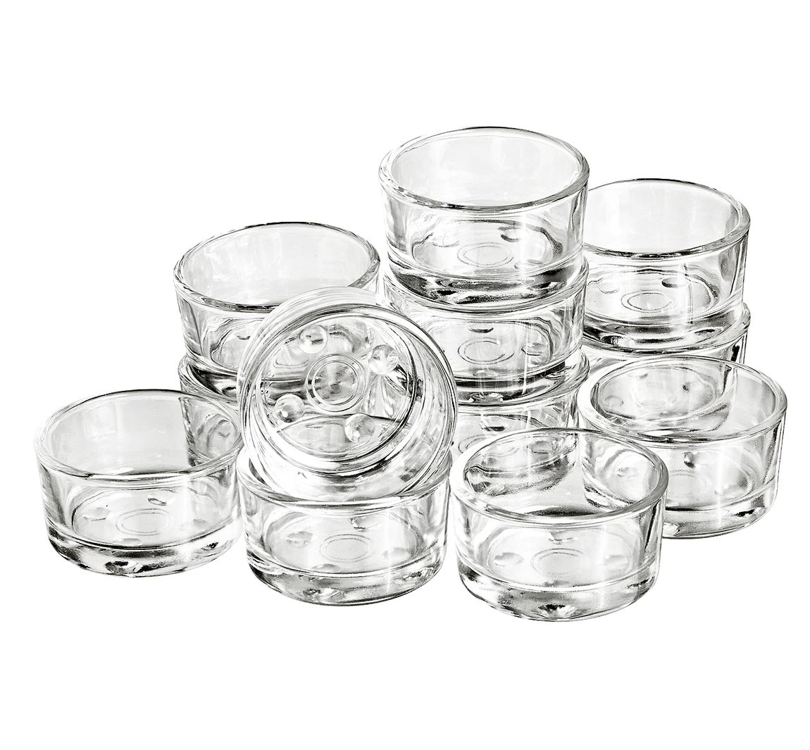 12 Teelichtgläser, flach