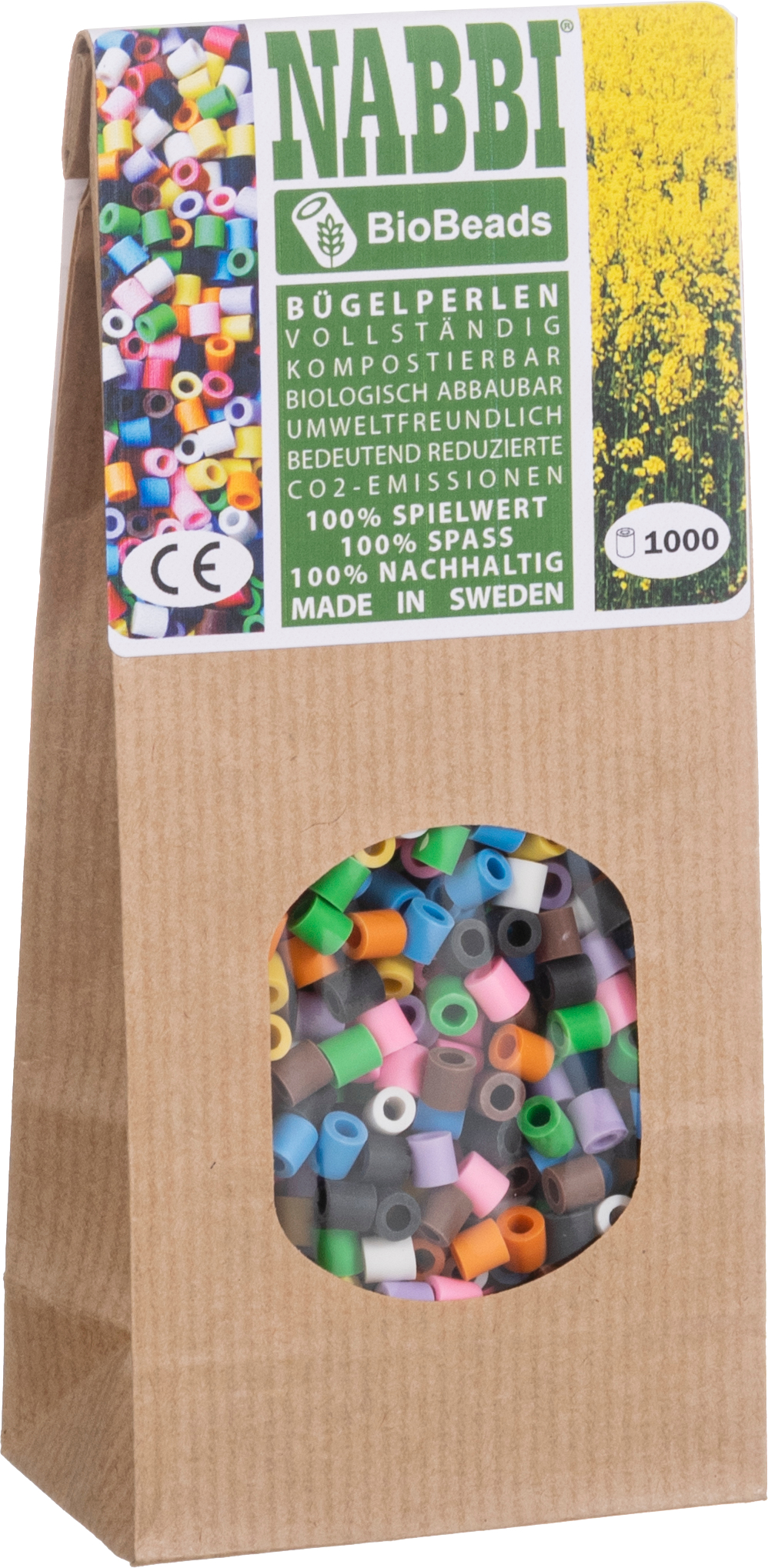 1.000 Stk Nabbi® Bio Bügelperlen 100% kompostierbar 10 Farben Mix ca.Ø 5 x H 5 