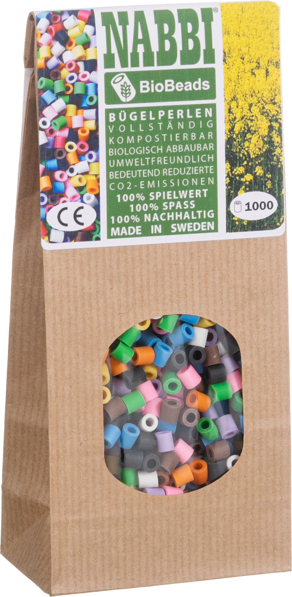 Nabbi Bügelperlen biologisch abbaubar 2500 Perlen in 10 Farben mit 2 Legeplatten 