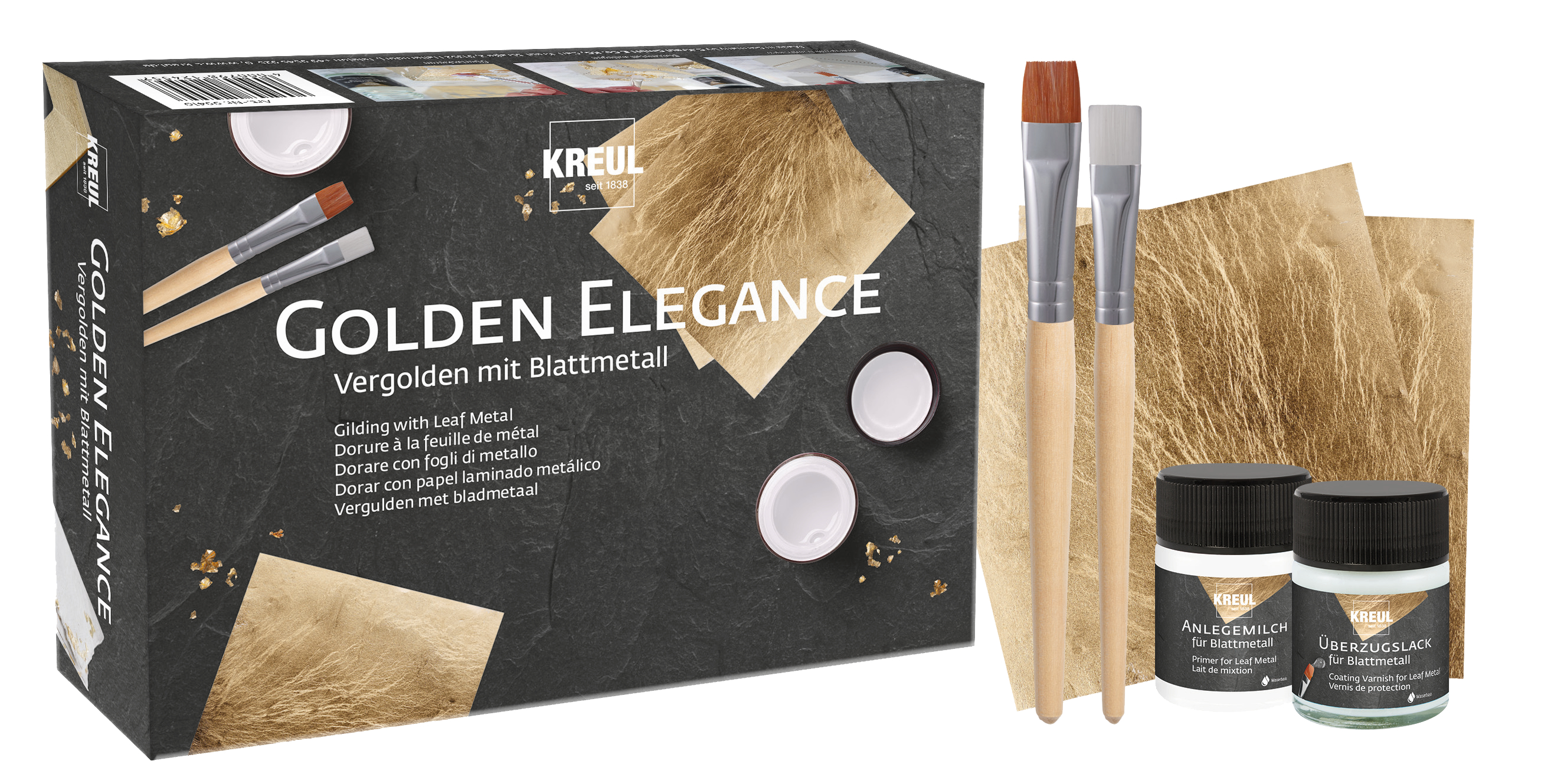 100 Blatt Blattgold Imitat 4,8x4,8cm + Anlegemilch Stift - Vergoldung Für Basteln