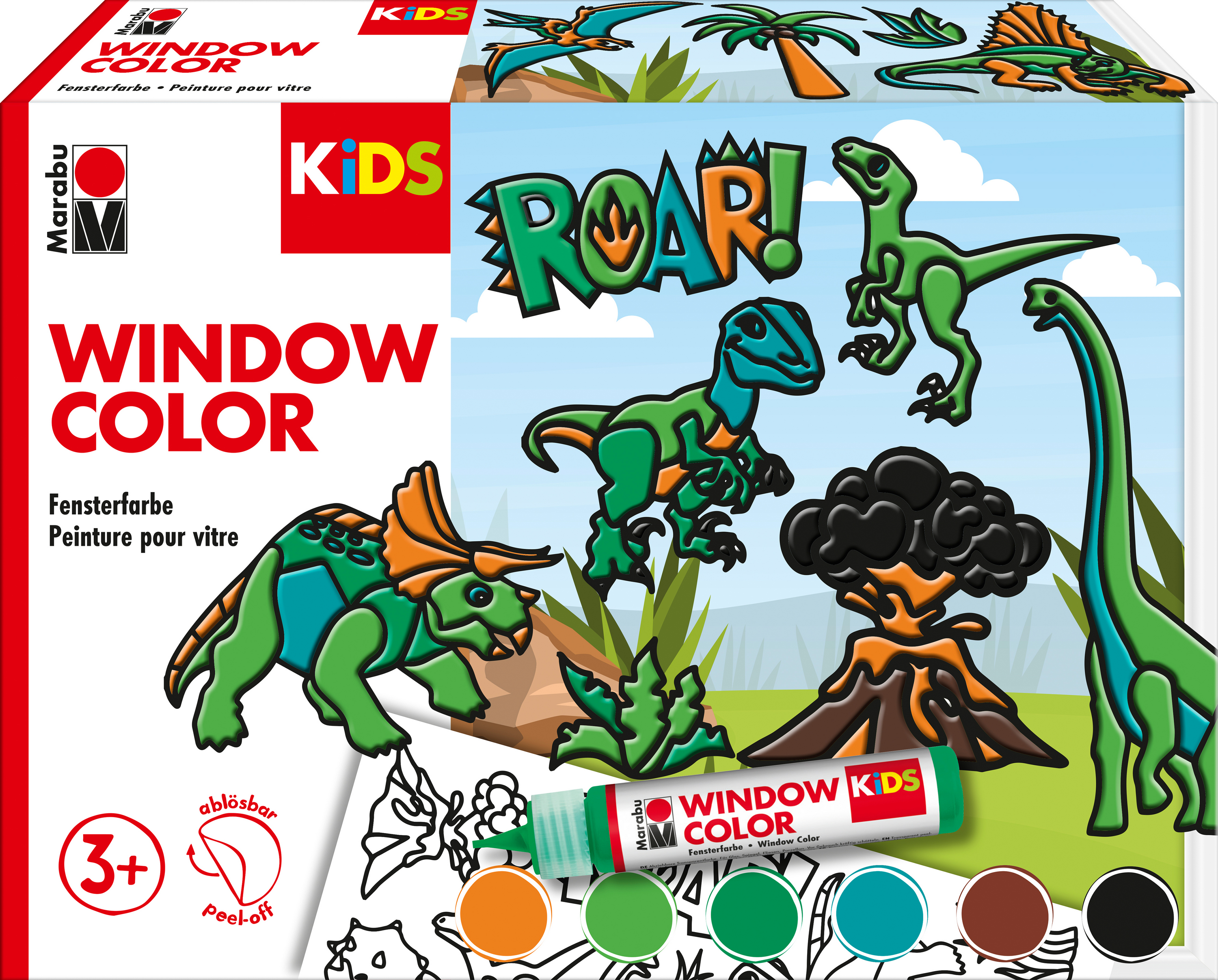 Window Color Dinosaurier Set - 15 Fenstermalfarben + 20 Vorlagen Für Kreative Kids