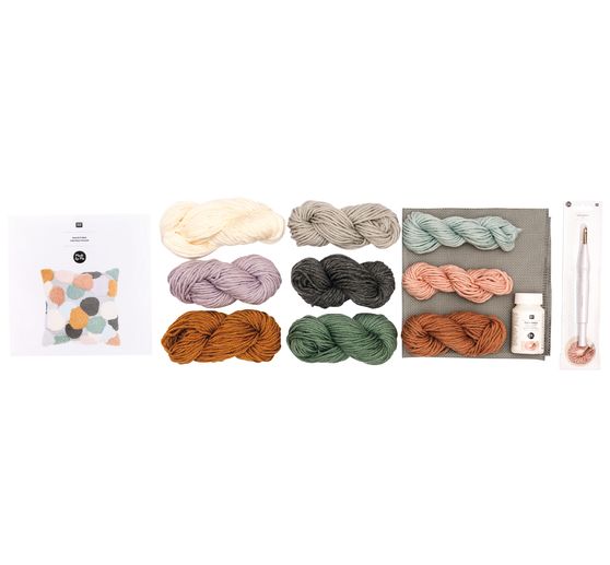 Rico Design Punch Needle Set cushion dots colored