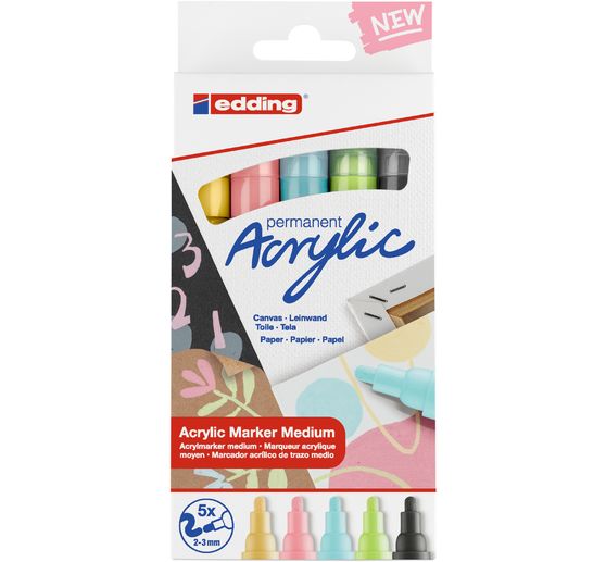 edding 5100 Acrylic "Acrylmarker - Pastell", Mittel, 5er-Set