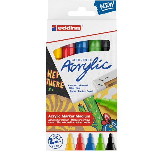 edding 5100 Acrylic "Acrylmarker - Basic", Mittel, 5er-Set
