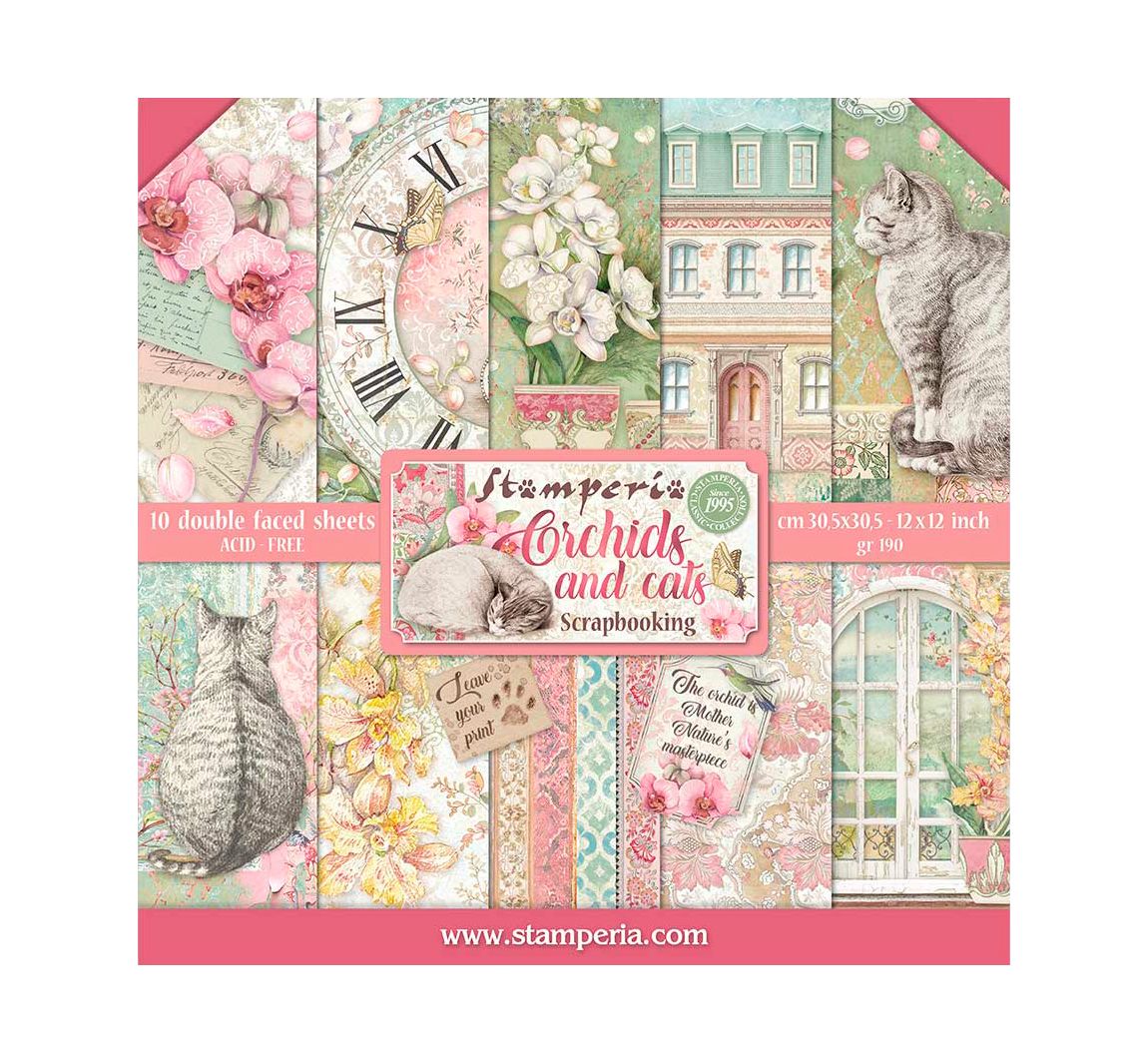 Scrapbook-Block "Katze und Orchidee"