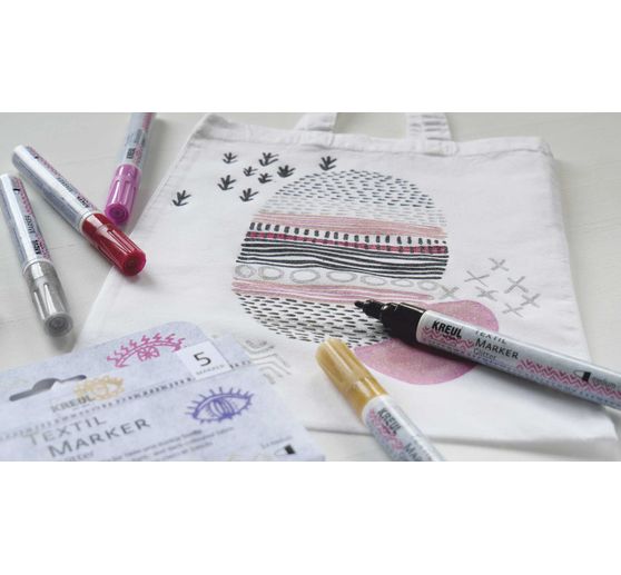 KREUL Textil Marker medium "Glitter", 5er-Set