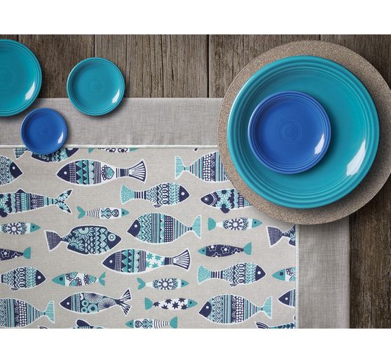 Motiv-Stoff Leinenoptik "Fische"