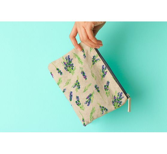 Motiv-Stoff Leinenoptik "Lavendel"
