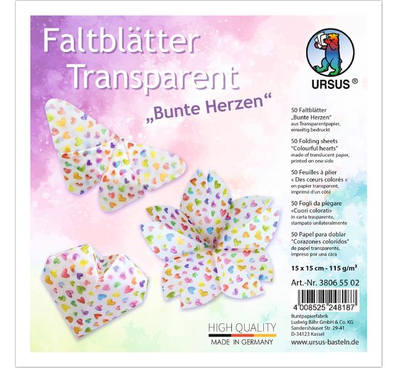 Transparentpapier-Faltblätter "Bunte Herzen"