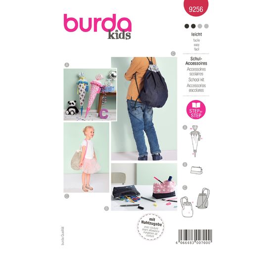 Burda Kids Schnittmuster Schultüte, Mäppchen und Turnbeutel Nr. 9256