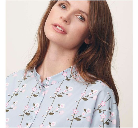 Baumwoll-Stoff Popeline "Sakura Zweige Smoke Blue"