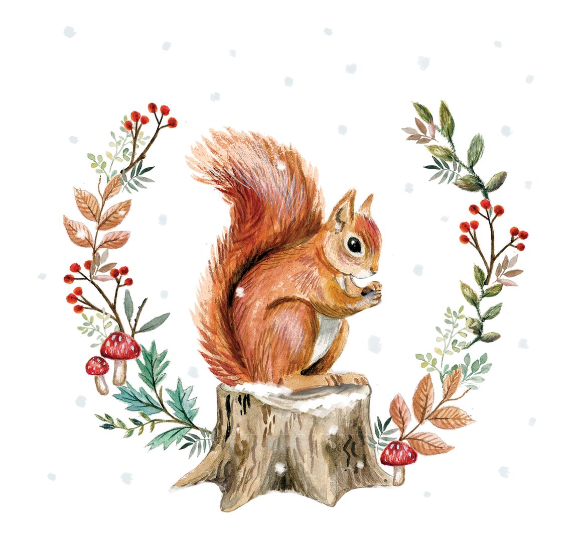 Serviette "Eichhörnchen und Herbstkranz" - 20 Stück
