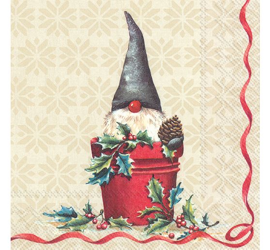 Serviette "Wichtel im Tontopf"