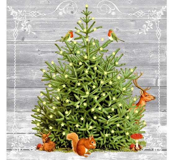 Serviette "Weihnachtsbaum & Waldtiere"
