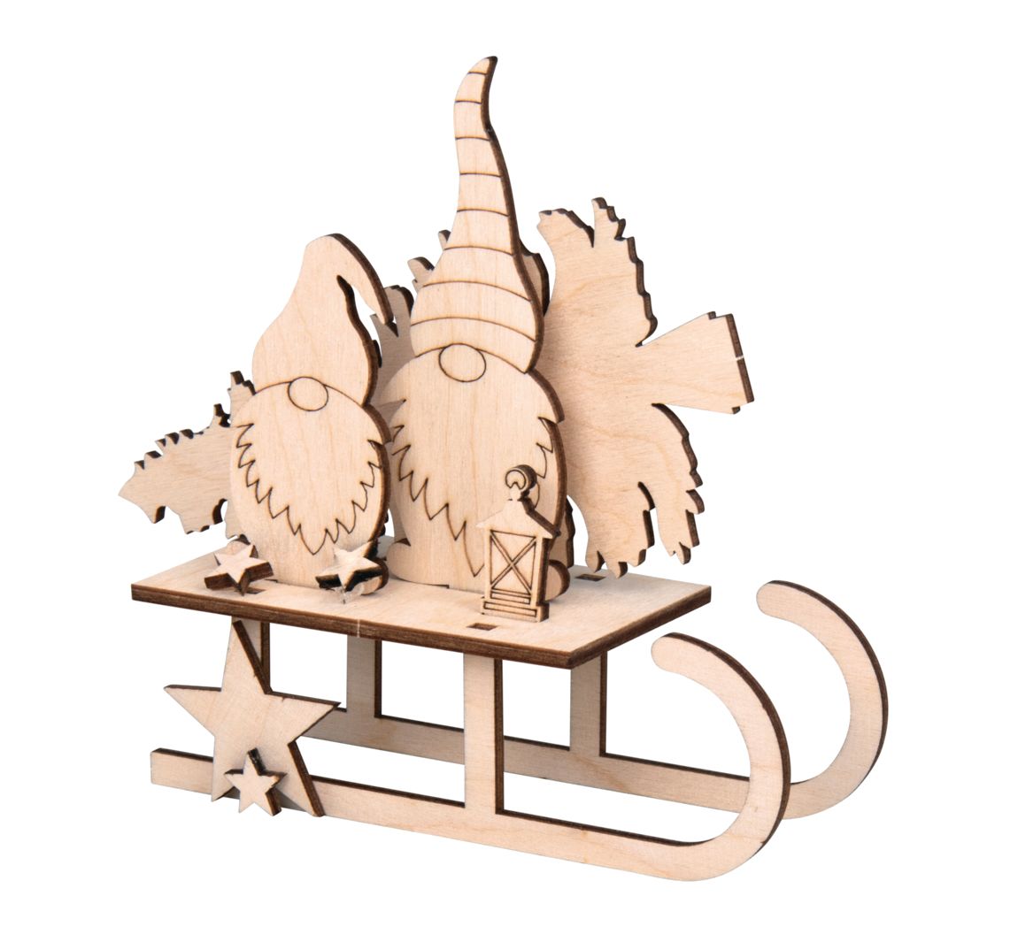 Holz-Steckmotiv "Wichtel-Schlitten"