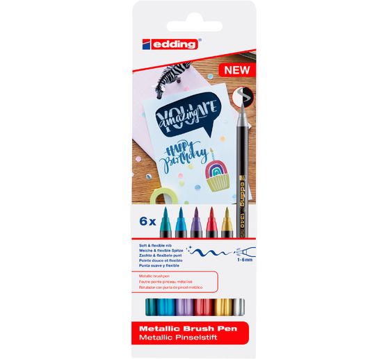 edding 1340 Pinselstift "Metallic", 6er-Set