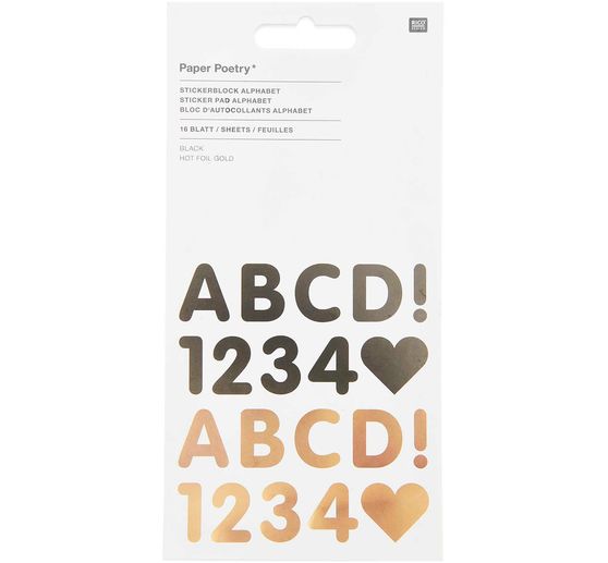 Stickerblock "Alphabet", Schwarz/Gold