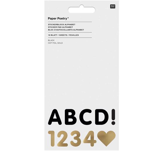 Stickerblock "Alphabet", Schwarz/Gold