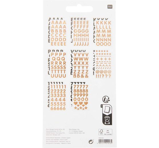 Stickerblock "Alphabet", Schwarz/Gold