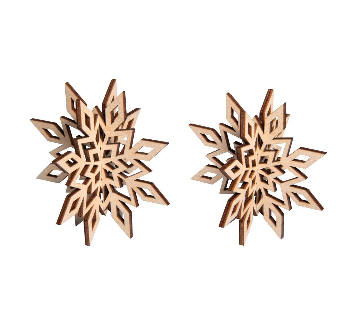 2 flocons de neige 3D en bois pour sapin de Noël